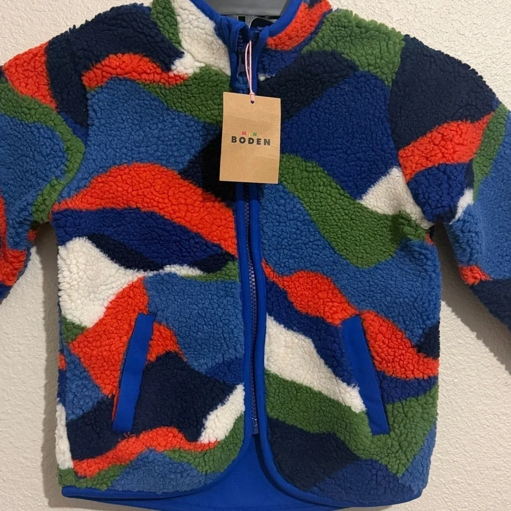 Mini Boden Kids' Cosy Borg Fleece Jacket Multicolor Abstract